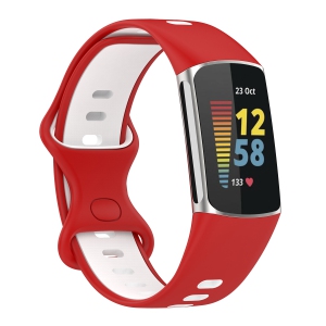 StrapsCo Silicone Rubber Infinity Sport Band - Watch Strap for Fitbit Charge 5 - Red & White