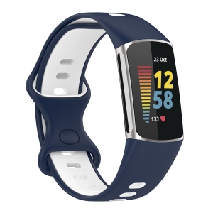 StrapsCo Silicone Rubber Infinity Sport Band - Watch Strap for Fitbit Charge 5 - Navy & White