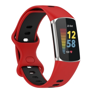 StrapsCo Silicone Rubber Infinity Sport Band - Watch Strap for Fitbit Charge 5 - Red & Black