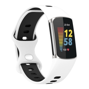 StrapsCo Silicone Rubber Infinity Sport Band - Watch Strap for Fitbit Charge 5 - White & Black
