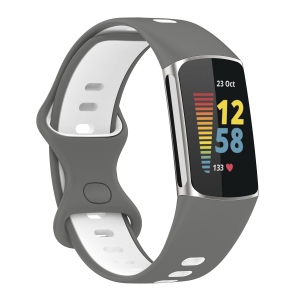 StrapsCo Silicone Rubber Infinity Sport Band - Watch Strap for Fitbit Charge 5 - Grey & White