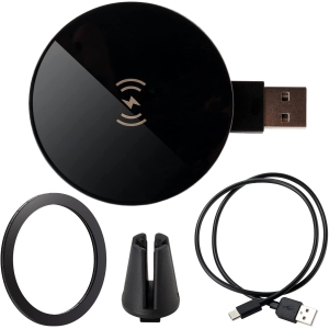 Ultimaxx Ulti-MagCharger Wireless Qi Fast Charger with Built-in USB-A/USB-C Plug, Metal Adhesive Ring, 2ft USB-C to USB-A Cable, and Vent Mount