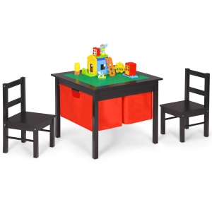 Gymax 2-in-1 Kids Activity Table & 2 Chairs Set w/Storage Building Block Table