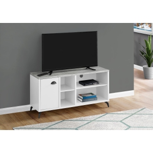 Monarch Specialties I 2840 TV Stand 48"L White Grey Cement-look Top