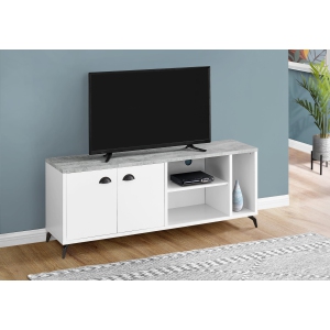 Monarch Specialties I 2841 Meuble TV 60 po L Blanc Plateau effet ciment gris