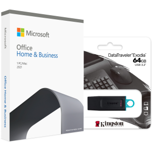 Microsoft Office Home & Business 2021 | 1 Person, One-Time Purchase, Retail Box (w/ Key Card inside), English (PC/Mac) w/ Kingston 64GB USB 3.2 Drive
