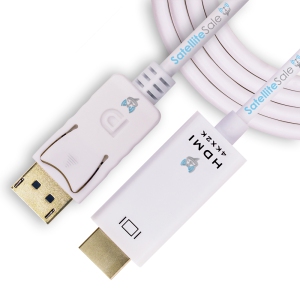SatelliteSale Uni-Directional DisplayPort to HDMI Cable Male to Male (4K/30Hz, 8.64Gbps) PVC White Cord (6 feet)