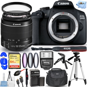 Canon EOS 2000D / Rebel T7 + 18-55mm IS II + 75-300mm III + 500mm/1000mm Bundle
