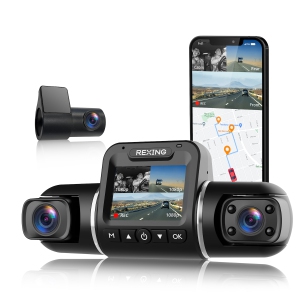 Rexing V2 PRO AI Dash Cam, 3-Channel Front/Cabin/Rear 1080p Recording with Wi-Fi and GPS