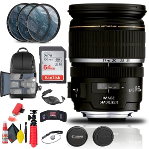 Canon EF-S 17-55mm f/2.8 IS USM Lens (1242B002) + Filter Kit + BackPack + More (International Version)