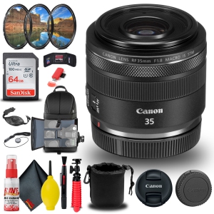 Canon RF 35mm f/1.8 IS Macro STM Lens (2973C002) + Filter Kit + BackPack + More (International Version)