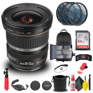 Canon EF-S 10-22mm f/3.5-4.5 USM Lens (9518A002) + Filter Kit + BackPack + More (International Version)