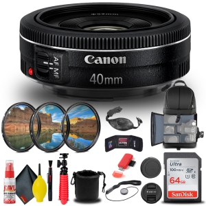 Canon EF 40mm f/2.8 STM Lens (6310B002) + Filter + BackPack + 64GB Card + More (International Version)