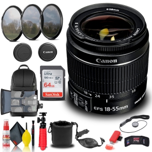 Canon EF-S 18-55mm f/3.5-5.6 IS II Lens (2042B002) + Filter + BackPack + More (International Version)