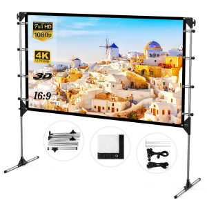 NIERBO Projector Screen with Stand 80 inch 16:9 HD 4K Portable Indoor Outdoor Movie Screen Outdoor Projector Screen Pull Up Projector Screen with Stand for Office,Home Theater, Backyard Movie