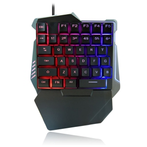 One-hand Gaming Keyboard Wired USB 35 Keys with RGB Rainbow Backlit Single Hand E-sport Multimedia Mini Keypad - axGear
