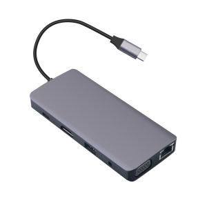 USB C Hub 8-in-1 VGA Gigabite RJ45 SD/TF USB HUB AUDIO HDMI PD Multiport - axGear