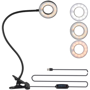 Desk Light with Clamp for Video Conference Lighting, Clip on LED Ring Light for Computer Webcam, USB Laptop Light for Meetings, Reading Light with 3 Color 10 Dimming Level