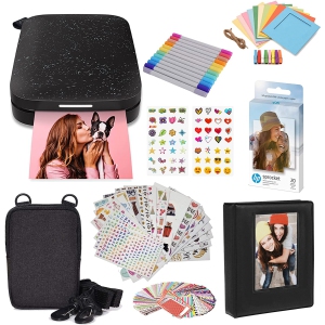 HP Sprocket Portable 2x3" Instant Photo Printer (Starter Bundle), Black Noir