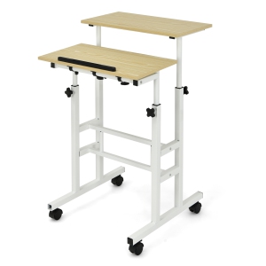 Topbuy Mobile Standing Desk Height Adjustable Stand Up Computer Workstation Rolling Presentation Cart w/Wide Platform