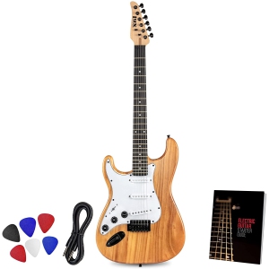 LyxPro CS 39” Left Hand Electric Guitar Kit for Beginner, Intermediate & Pro Players with Guitar, Amp Cable, 6 Picks & Learner’s Guide, Solid Wood Body, Volume/Tone Controls, 5-Way Pickup - Natural