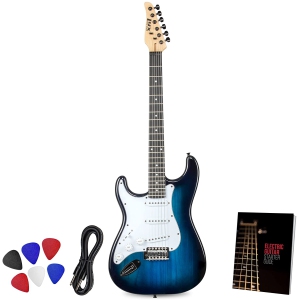 LyxPro CS 39” Left Hand Electric Guitar Kit for Beginner, Intermediate & Pro Players with Guitar, Amp Cable, 6 Picks & Learner’s Guide, Solid Wood Body, Volume/Tone Controls, 5-Way Pickup - Blue
