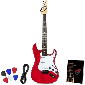 LyxPro CS 39” Electric Guitar Kit for Beginner, Intermediate & Pro Players with Guitar, Amp Cable, 6 Picks & Learner’s Guide | Solid Wood Body, Volume/Tone Controls, 5-Way Pickup - Red