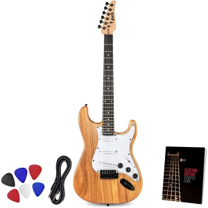 LyxPro CS 39” Electric Guitar Kit for Beginner, Intermediate & Pro Players with Guitar, Amp Cable, 6 Picks & Learner’s Guide | Solid Wood Body, Volume/Tone Controls, 5-Way Pickup-Natural
