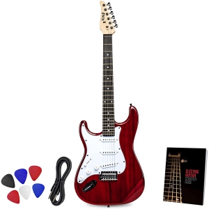 LyxPro CS 39” Left Hand Electric Guitar Kit for Beginner, Intermediate & Pro Players with Guitar, Amp Cable, 6 Picks & Learner’s Guide, Solid Wood Body, Volume/Tone Controls, 5-Way Pickup - Red