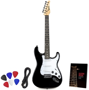 LyxPro CS 39” Electric Guitar Kit for Beginner, Intermediate & Pro Players with Guitar, Amp Cable, 6 Picks & Learner’s Guide | Solid Wood Body, Volume/Tone Controls, 5-Way Pickup - Black