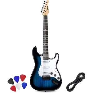 LyxPro CS 39” Electric Guitar Kit for Beginner, Intermediate & Pro Players with Guitar, Amp Cable, 6 Picks & Learner’s Guide | Solid Wood Body, Volume/Tone Controls, 5-Way Pickup - Blue