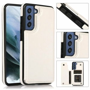 Merlin Leather Flip Wallet Case Card Holder Phone Back Cover for Samsung Galaxy S21 FE (White) - Free Shipping