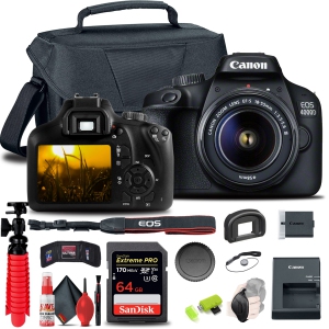 Canon EOS 4000D / Rebel T100 DSLR Camera with 18-55mm Lens + 64GB Card Ultimate Storage Bundle