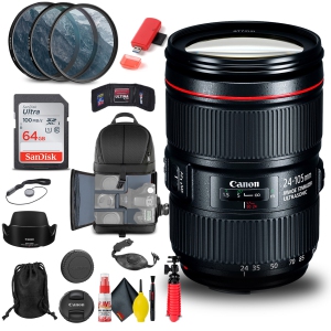 Canon EF 24-105mm f/4L IS II USM Lens (1380C002) + Filter Kit + BackPack Basic Bundle (International Version)