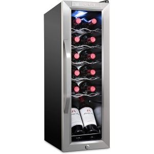 Ivation 12 Bottle Compressor Wine Cooler Refrigerator w/Lock | Large Freestanding Wine Cellar For Red, White, Champagne or Sparkling Wine | 41f-64f Digital Temperature Control Fridge Stainless Steel