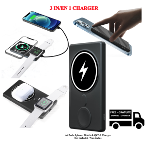 Stimula Lifestyle 3 in 1 Apple MagSafe Magnetic Wireless Charger for Apple Watch AirPods Pro iPhone 12 to 17 Portable Slim Battery Power Bank 5000 mAh TSA Air Travel Approved