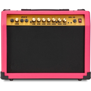 LyxPro 40 Watt Electric Guitar Amplifier | Combo Solid State Studio Amp with 8” 4-Ohm Speaker, Custom EQ Controls, Drive, Delay, ¼” Passive/Active/Microphone Inputs, Aux In & Headphone Jack - Pink