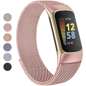 Metal Band Compatible with Fitbit Charge 5 Bands for Women Men, Stainless Steel Mesh Loop Adjustable Magnetic Wristband Strap Replacement for Fitbit Charge 5 Advanced Fitness