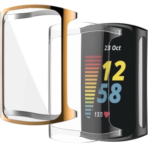 Fitbit Charge 5 Screen Protector Case Full Coverage Soft TPU Protective Screen Cover 2 PACK Clear + Rose Gold