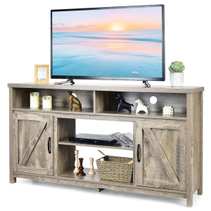 Costway Meuble TV de 59 po Centre de médias Console avec porte de grange pour téléviseurs de 65 po