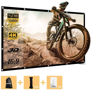 NIERBO Projector Screen 120Inch(266x149cm) Indoor Outdoor Portable Movie Screen 16:9 HD Anti-Wrinkle Support Double Sided Projection(16 PCS Adhesive Hooks 12M Strings and Bag)