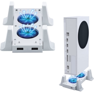 Vertical Stand With Cooling Fan and for Xbox Series S Console Charging Station Dock With USB Charger Ports - White (Only for Xbox Series S)