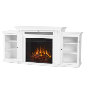 Bowery Hill Wood Contemporary TV Stand with Electric Fireplace in White