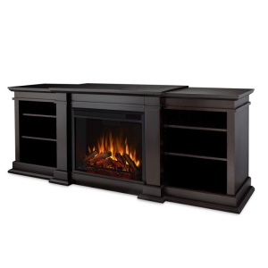 Bowery Hill Traditional TV Stand Electric Fireplace in Dark Walnut