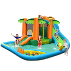 Costway Inflatable Water Slide Park Kid Bounce House w/Upgraded Handrail Blower Excluded