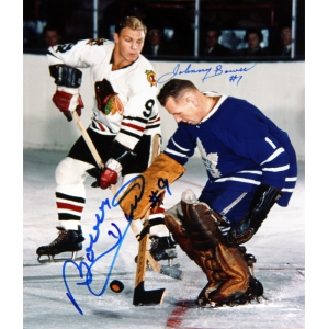 Bower Stops Hull Signed 8x10, TO Maple Leafs, CHG Blackhawks