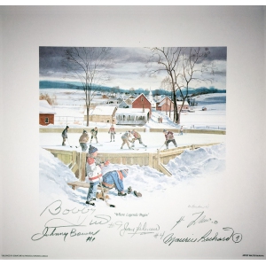 Signed Bower, Lafleur, Beliveau, Hull, Richard Litho