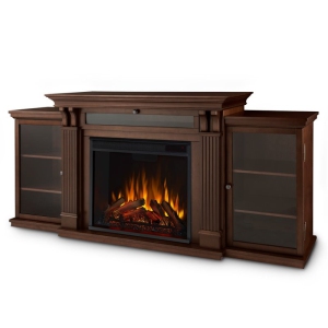 Bowery Hill Wood Chocolate Contemporary TV Stand with Electric Fireplace