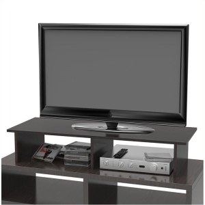 Pemberly Row Contemporary Large Monitor Riser in Black Wood Finish