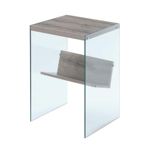 Convenience Concepts Soho End Table in Driftwood Finish and Glass Sides